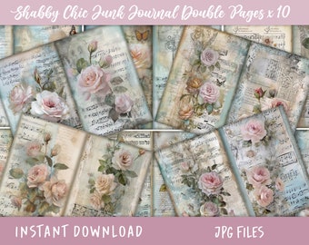 Akvarellblommor Junk Journal-sidor, Junk Journal-tillbehör Rosor, Shabby Chic, Digital nedladdning, Viktoriansk, Utskrivbar, Scrapbook, Collage
