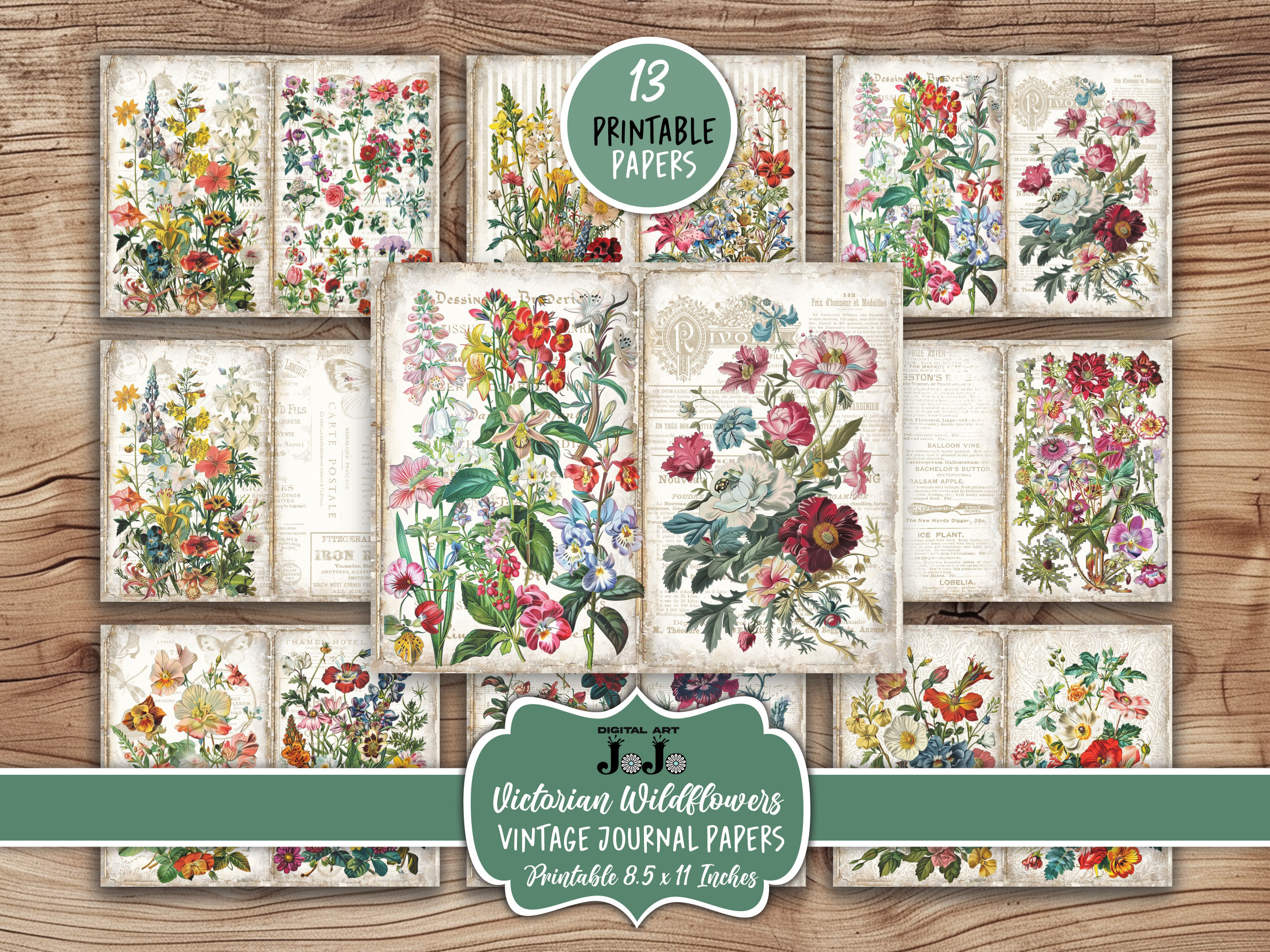 Victorian Flowers Junk Journal Printable Papers, Vintage Floral Pages ...