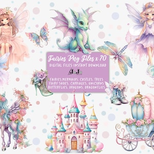 Clipart de fée, utilisation commerciale, fée PNG, Clipart fée, Fantasy Clipart, Clipart aquarelle, Sublimation, téléchargement immédiat, Dragon, sirène