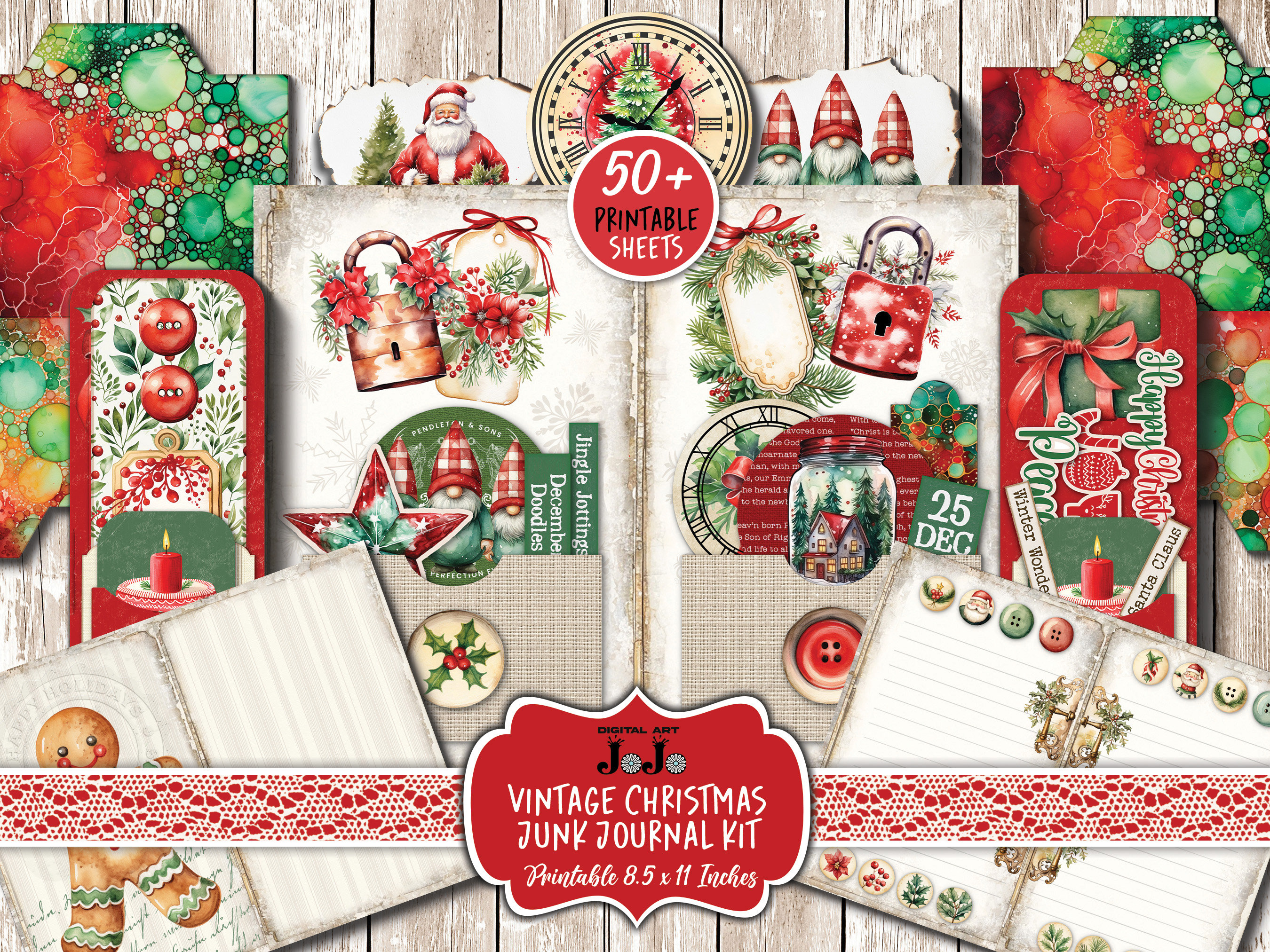 Christmas Junk Journal Kit, Xmas Digital Printable Pages, Vintage ...