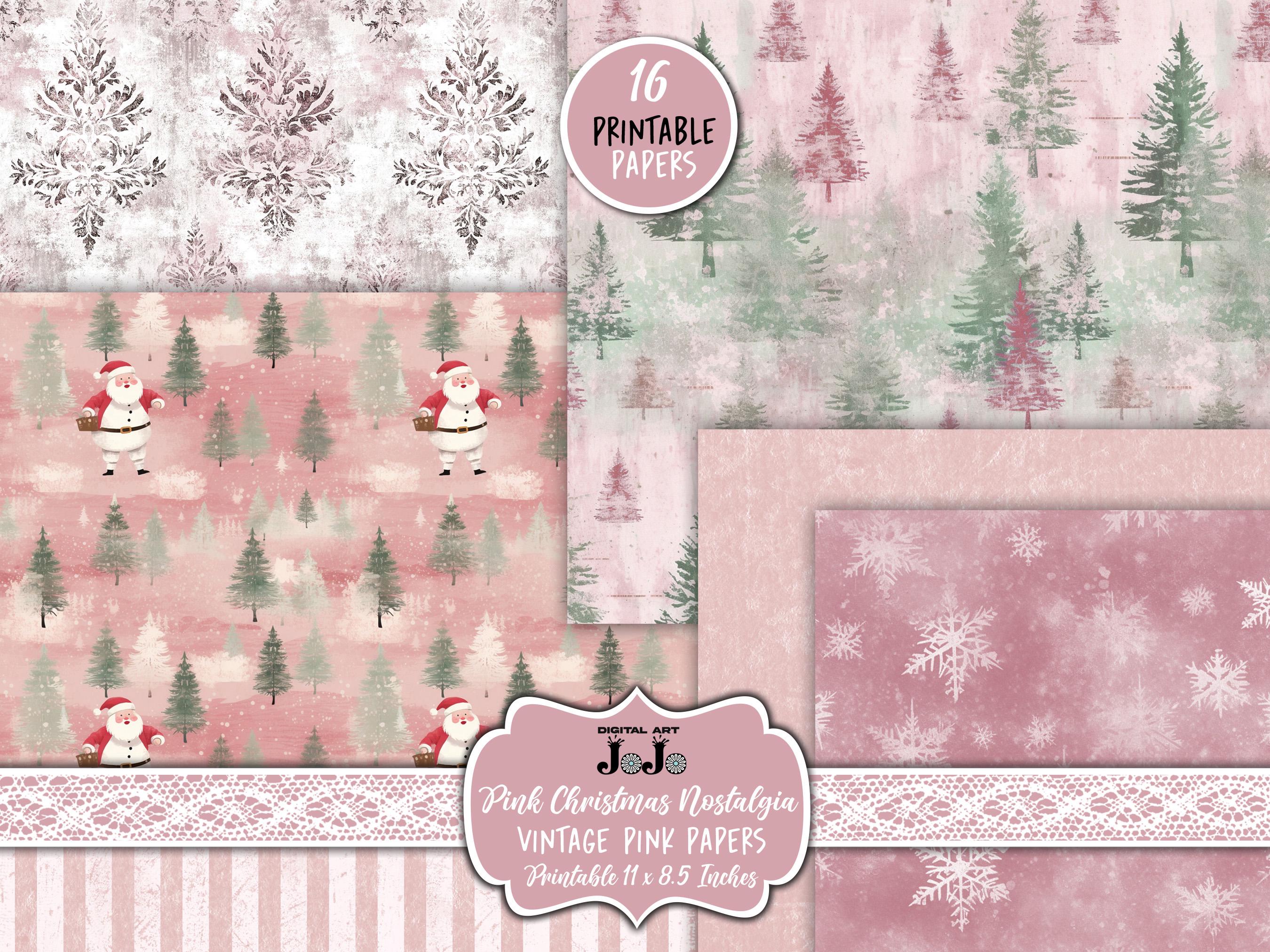 ヴィンテージクリスマスジャンクジャーナルペーパー、ピンクウィンター