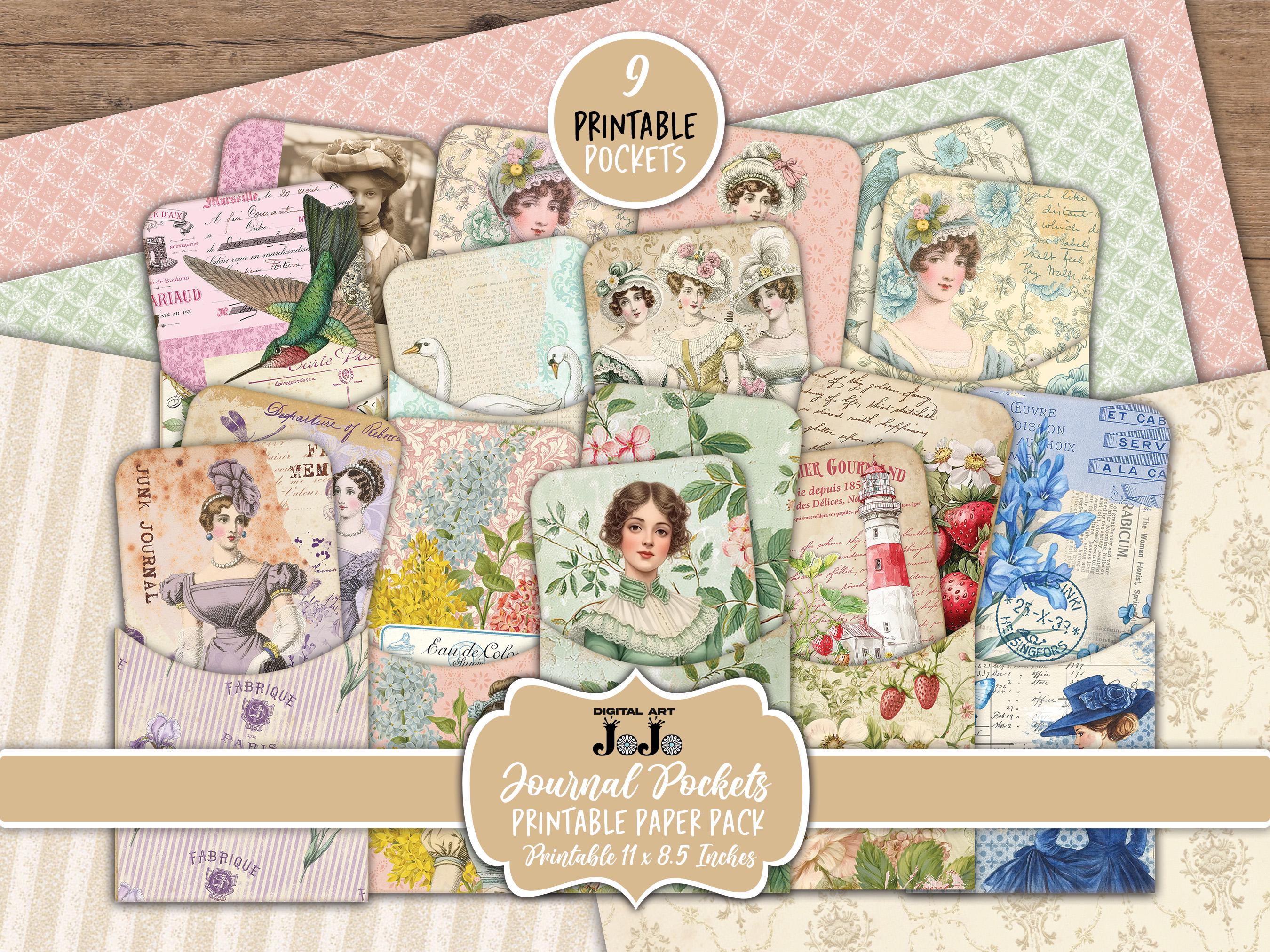 Neutral Junk Journal Pockets, Printable Ephemera Tags, Vintage Shabby ...