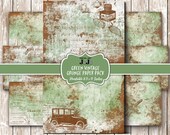 Green Grunge Junk Journal Papers, Vintage Printable Pages Pack, Digital Distressed Victorian Ephemera Kit,  Shabby Chic Scrapbook Bundle