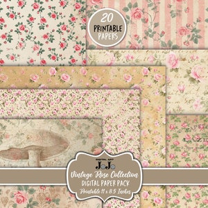 Vintage Junk Journal Papers, Printable Rose Scrapbook Pages, Floral Collage Media, Flowers Ephemera Theme, Digital Valentine Love Romantic