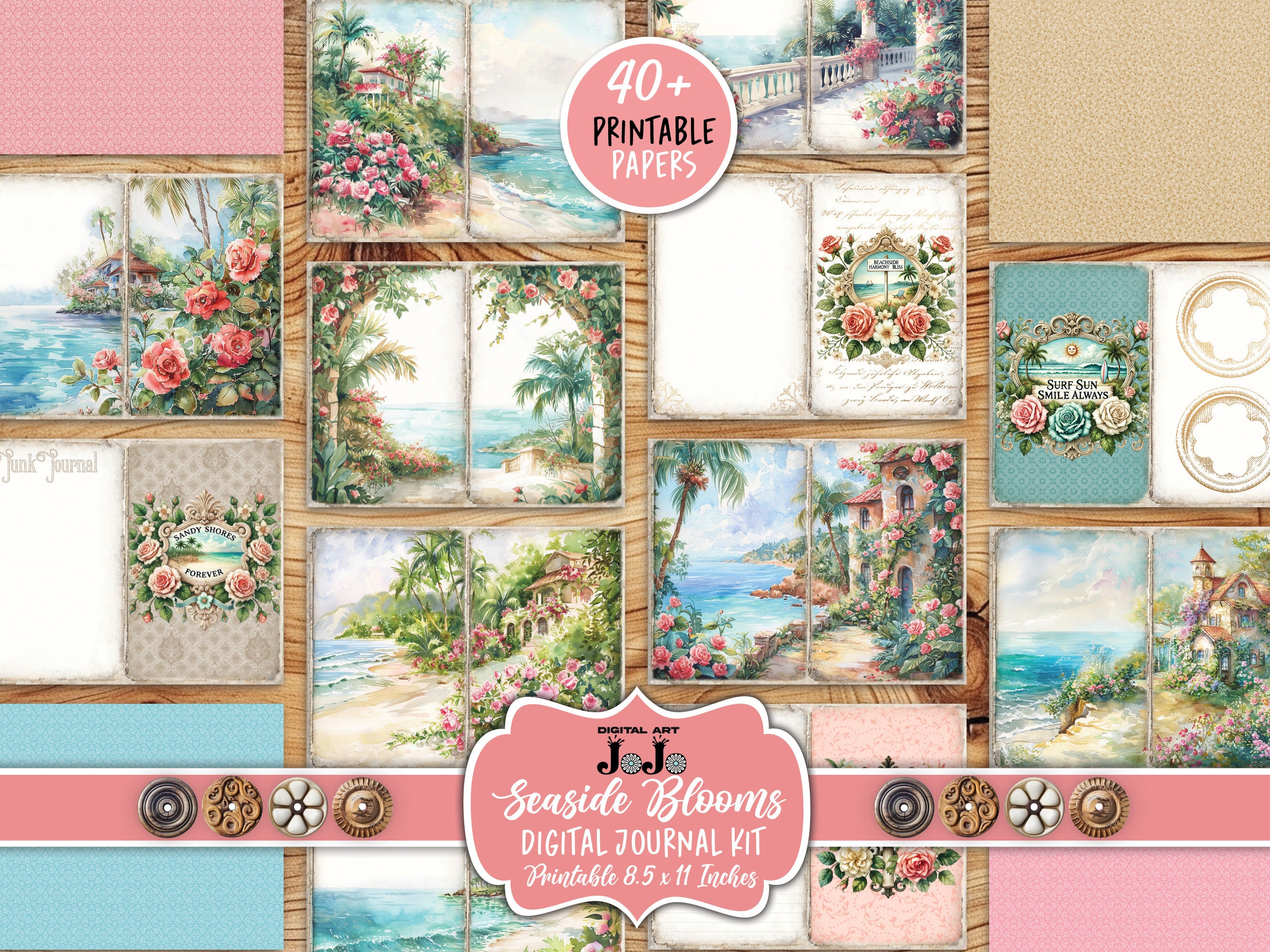 Beach Junk Journal Kit, Digital Summer Papers, Vintage Tropical Pages ...