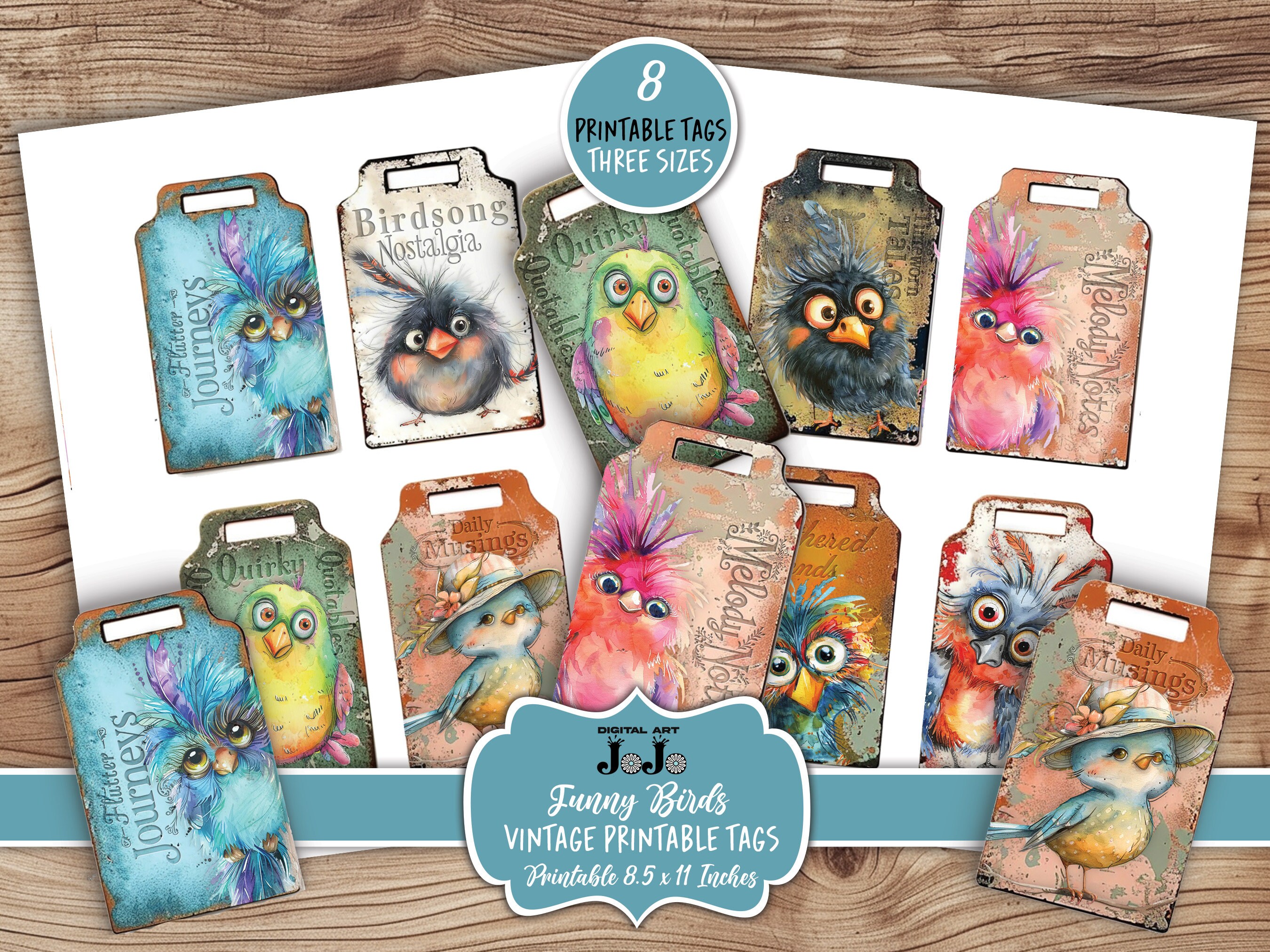 Funny Birds Printable Tags, Vintage Junk Journal Ephemera Kit ...