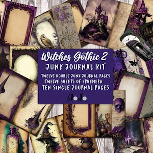 Gothic Witch Junk Journal Kit, Digital Download, Printable Pages, Ephemera, Bookmarks, Pockets, Journaling Supplies, Witchcore, Grimoire