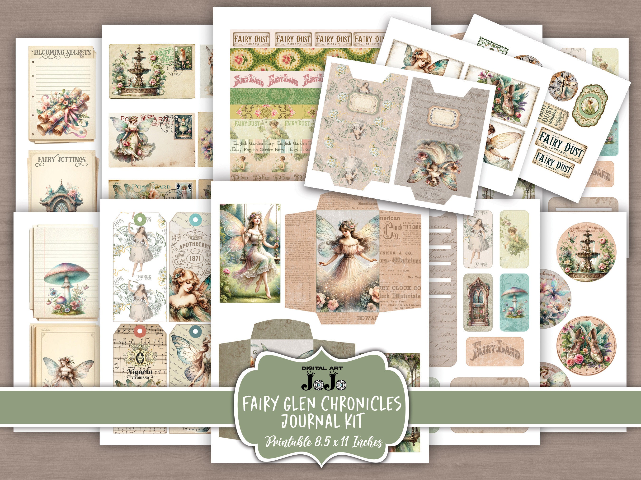 Fairy Junk Journal Printable Kit, Pastel Scrapbook Paper Set, Vintage ...