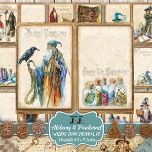 Wizard Junk Journal Kit, Printable Academia Pages, Scrapbook Paper Set ...