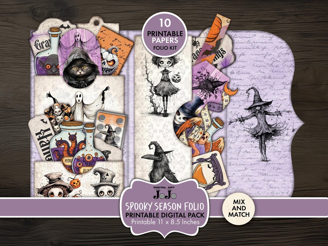 Halloween Junk Journal Folio Kit, Printable Junk Journal Scrapbook and ...