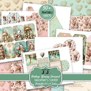Junk Journal Kit, Printable Valentine's Day, Easter Bunny Love, Hearts Scrapbook Paper, Vintage Rabbit Digital Pages, Mixed Media Download