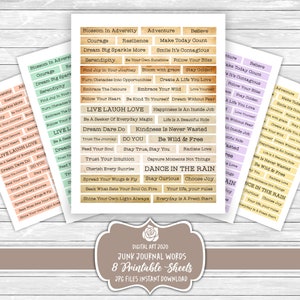 Junk Journal Wortetiketten, Scrapbook druckbare digitale Zitate, Collage Positive Phrase Kit, Ephemera Digi Words Bundle, Fussy Cut Aufkleber