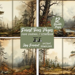 Vintage Forest Junk Journal Printable Papers, Vintage Trees Collage ...