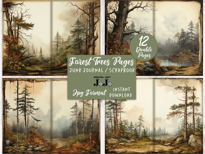 Vintage Forest Junk Journal Printable Papers, Vintage Trees Collage ...