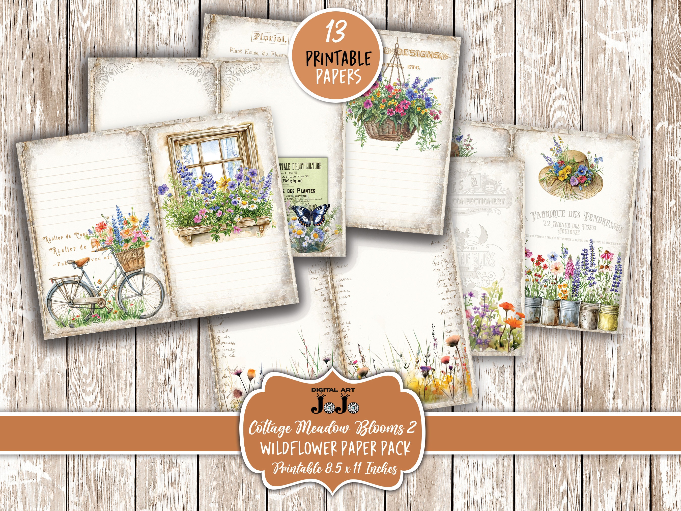Wildflowers Junk Journal Printable Papers, Vintage Floral Pages, Boho ...