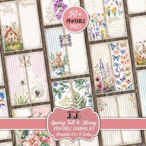 Spring Tall And Skinny Junk Journal Printables, Wild Flowers Digital Paper, Scrapbooking Floral Kit, Digital Download, Thin Collage Pages