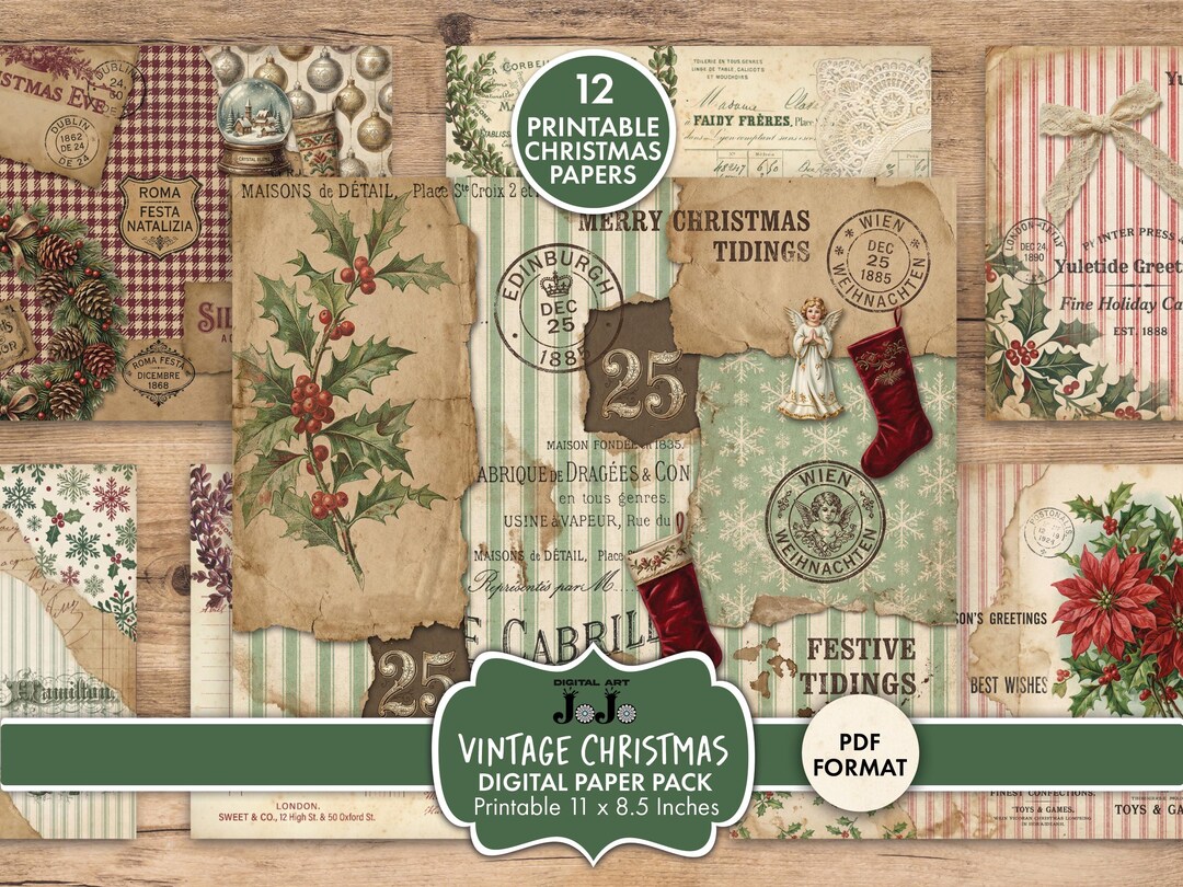Vintage Christmas Junk Journal Papers, Winter Digital Kit, Printable ...