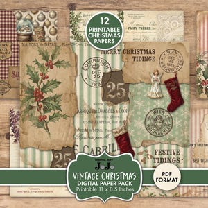 Vintage Christmas Junk Journal Papers, Winter Digital Kit, Printable Pages Set, Scrapbooking Supplies, Collage Set, Holiday Craft Xmas Pack