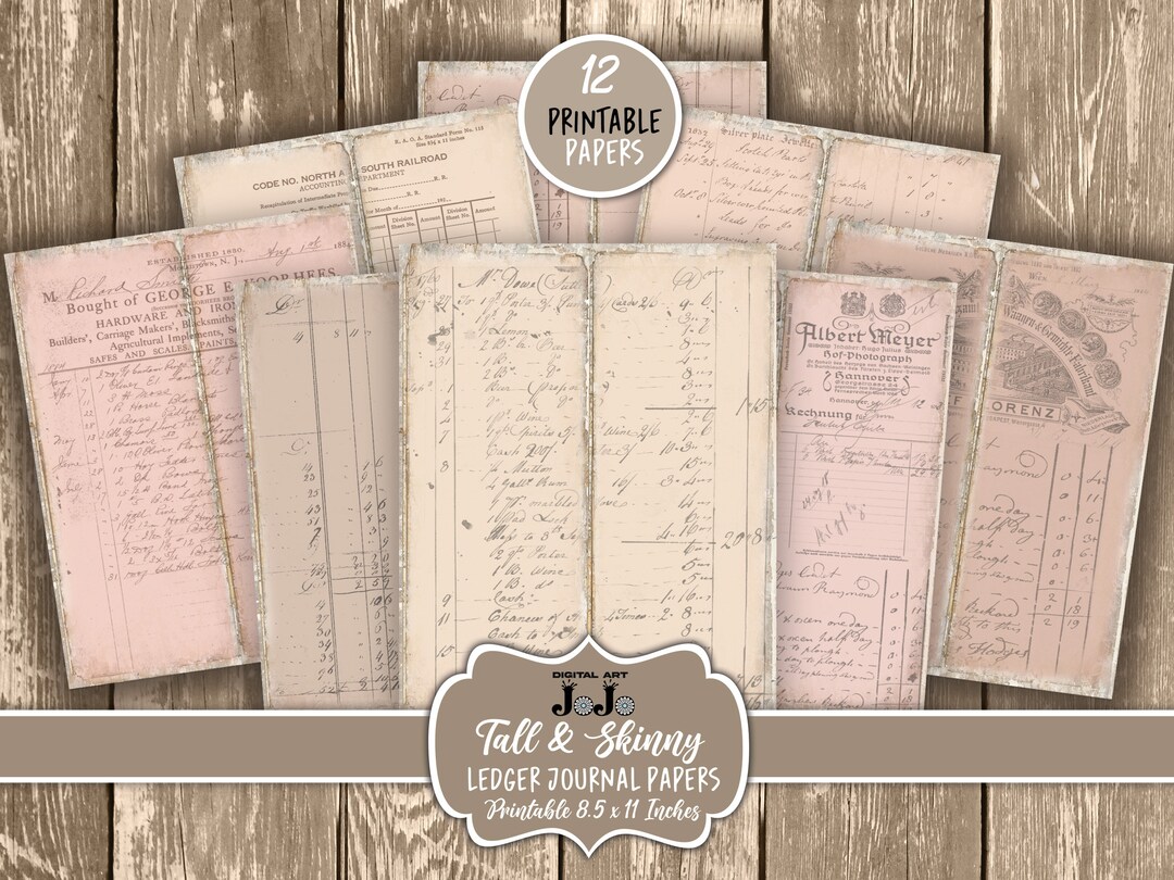 Ledger Tall and Skinny Junk Journal Pages, Neutral Scrapbook Kit ...