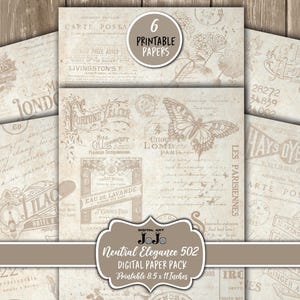 Neutral Junk Journal Papers Kit, Floral Cream Scrapbook Pages Set, Beige Stamped Collage Sheets Pack, Printable Ephemera, Instant Download