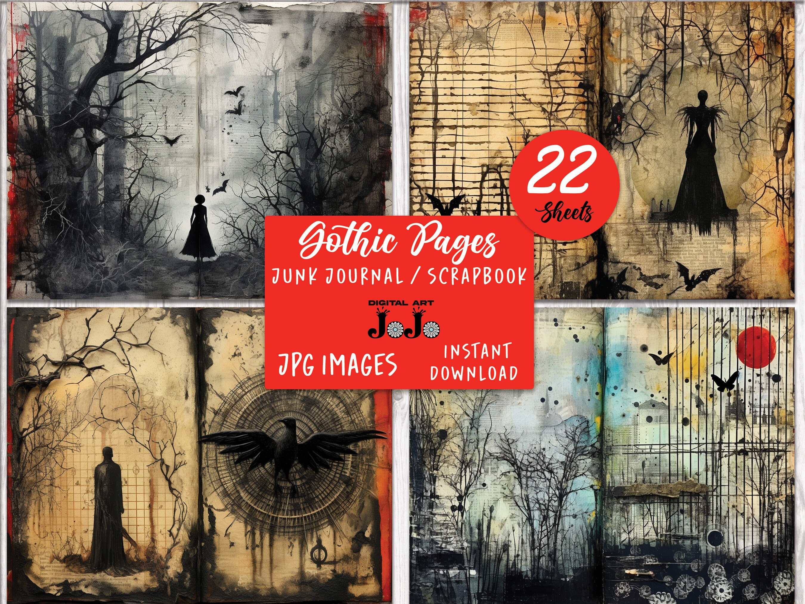 Dark Academia Gothic Junk Journal Pages Scrapbooking Papers - Etsy