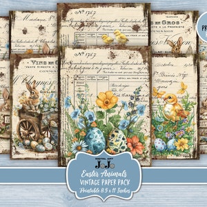 Easter Junk Journal Pages Kit, Bunny Scrapbook Vintage Papers, Floral ...