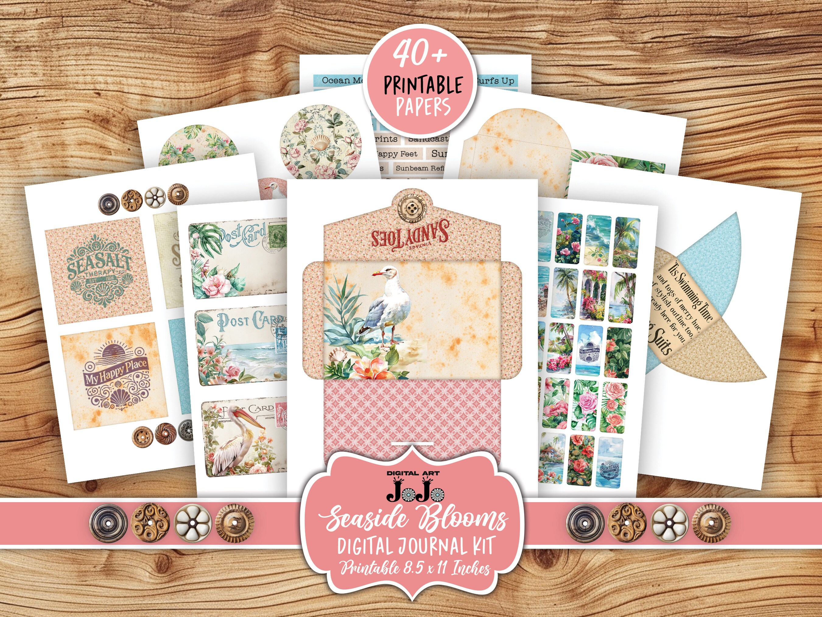 Beach Junk Journal Kit, Digital Summer Papers, Vintage Tropical Pages ...