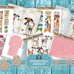 Hunde Junk Journal Kit, druckbare süße Scrapbook Papiere, Tier digitale Eintagsfliegen Set, wunderliche Collage Handwerk, Welpen Color Pages, Lesezeichen