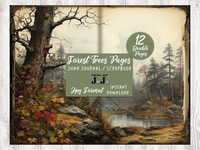 Vintage Forest Junk Journal Printable Papers, Vintage Trees Collage ...