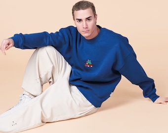 POU Exclusive - Sky Blue Oversized Sweatshirt | 100% Cotton, Embroidered Frog Print | Sizes S-M-L