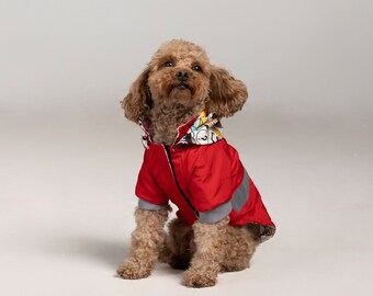 Neon Red Design Dog Coat - For Small Breeds (0-15kg) - Dog Raincoat - Dog Clothing - SalyaStoreCo