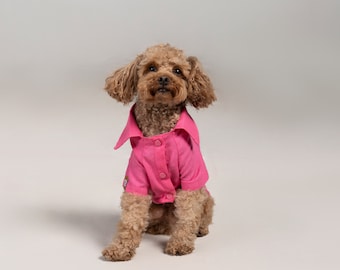 Fuchsia Linen Dog Shirt - 'Spoiled Humbled' Reflective Print, Suitable for Small Breed Dogs 0-15kg