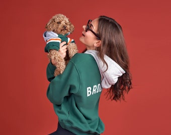 Dog clothes, Dog & Human Matching Hoodie Set - Brooklyn Khaki - Oversize Sweatshirt Set - SalyaStoreCo