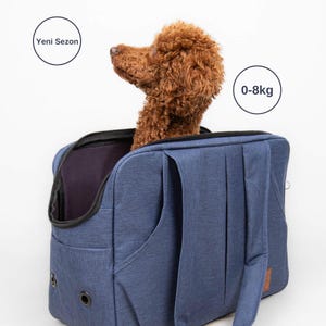 Flybag Dog Carrier Bag - Denim Travel Pet Bag for Small Dogs (0-8kg), 3 Pockets, Puppy Sling Carrier, Shoulder Dog Bag for Walks & Vet Trips