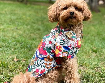 Hawaiian Floral Dog Shirt for Small Breeds, Digital Print, Lightweight Polyester Fabric, Fits 0-15kg Dogs – Vibrant Summer Pet Apparel