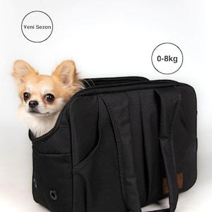 Flybag Dog Carrier Bag - Denim Travel Pet Bag for Small Dogs (0-8kg), 3 Pockets, Puppy Sling Carrier, Shoulder Dog Bag for Walks & Vet Trips