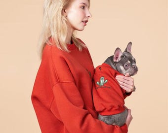 Cozy Cacti-Themed Matching Dog and Owner Sweatshirt Set for Ultimate Comfort and Style Pou Series, Dog Clothes