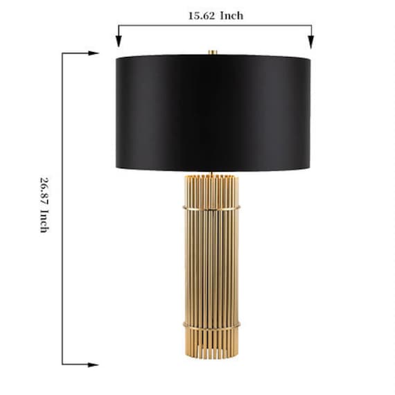 BIG SALE Gold Table Column Lamp with Black Drum Shade Table Light