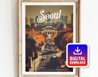 Seoul - South Korea / Retro Vintage Travel Poster / Printable Wall Art Print / Home Décor Gift Idea / DIGITAL DOWNLOAD