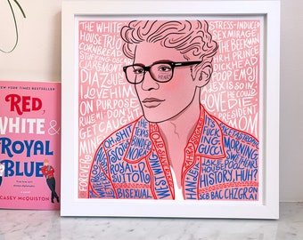 Alex / Rouge, blanc et bleu roi / Impression artistique illustrée / Cadeaux livresques