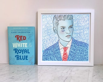 Henry / Rouge, blanc et bleu roi / Impression d'art illustrée / Cadeaux livresques