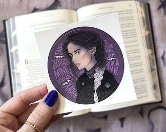 Sticker violet Sorrengail / Quatrième aile par Rebecca Yarros / Vinyle rond 3" / Stickers livresques / Fan Art livre