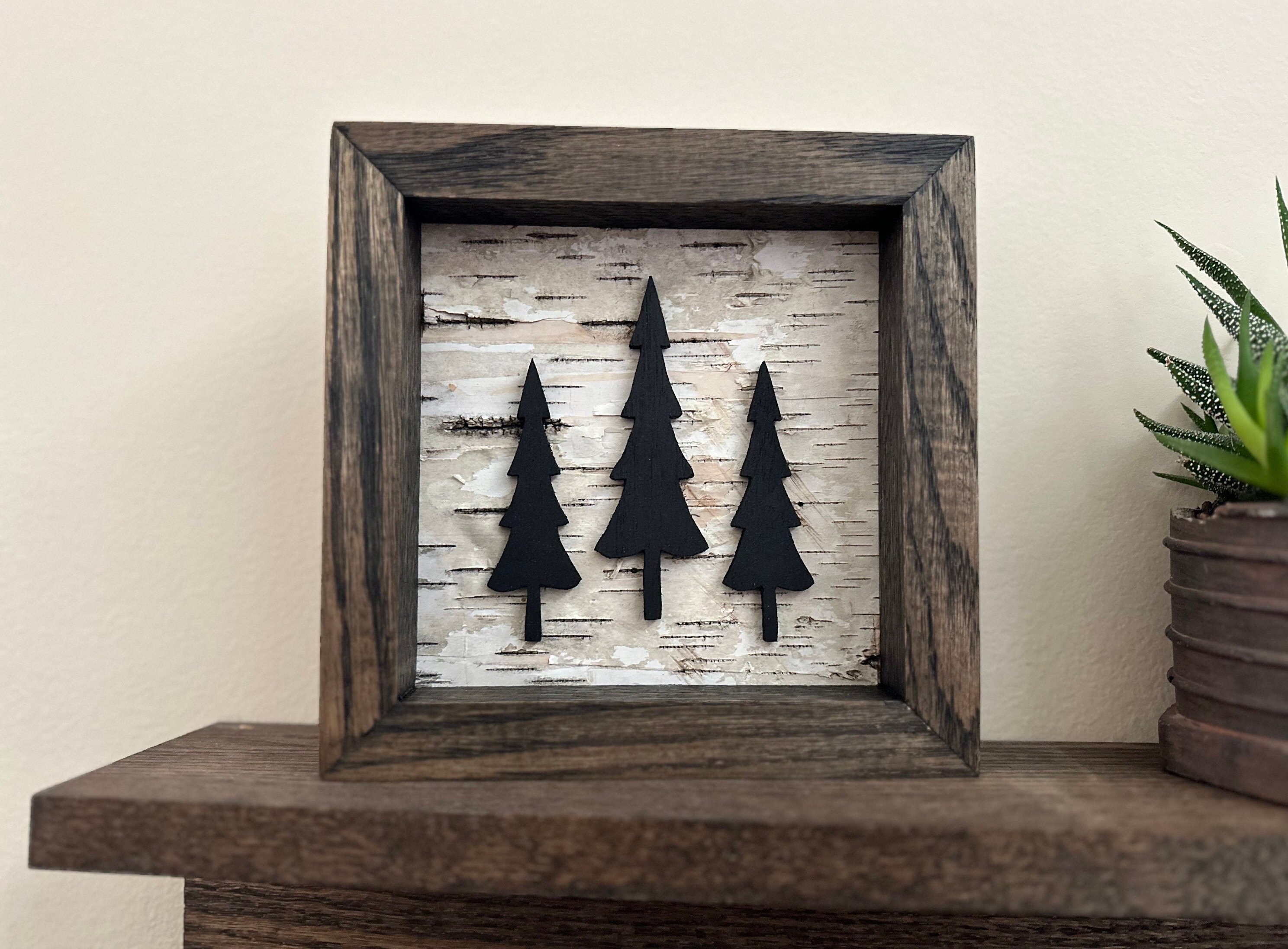 Wood Pine Trees Birch Bark Sign Wood Wall Art Decor Nature Decor Cabin ...