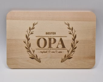 Personalisierters Frühstücksbrett für Opa, zum Geburstag oder zum Vatertag, aus Holz, mit Namen der Enkelkinder, Geschenk für Opa, Graviert