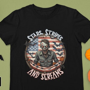 Patriotic Zombie T-shirt, Celebrate America Shirt, USA Gift Tee, Scary Halloween Shirt, American Zombie T-shirt, Halloween Part Tee, July 4