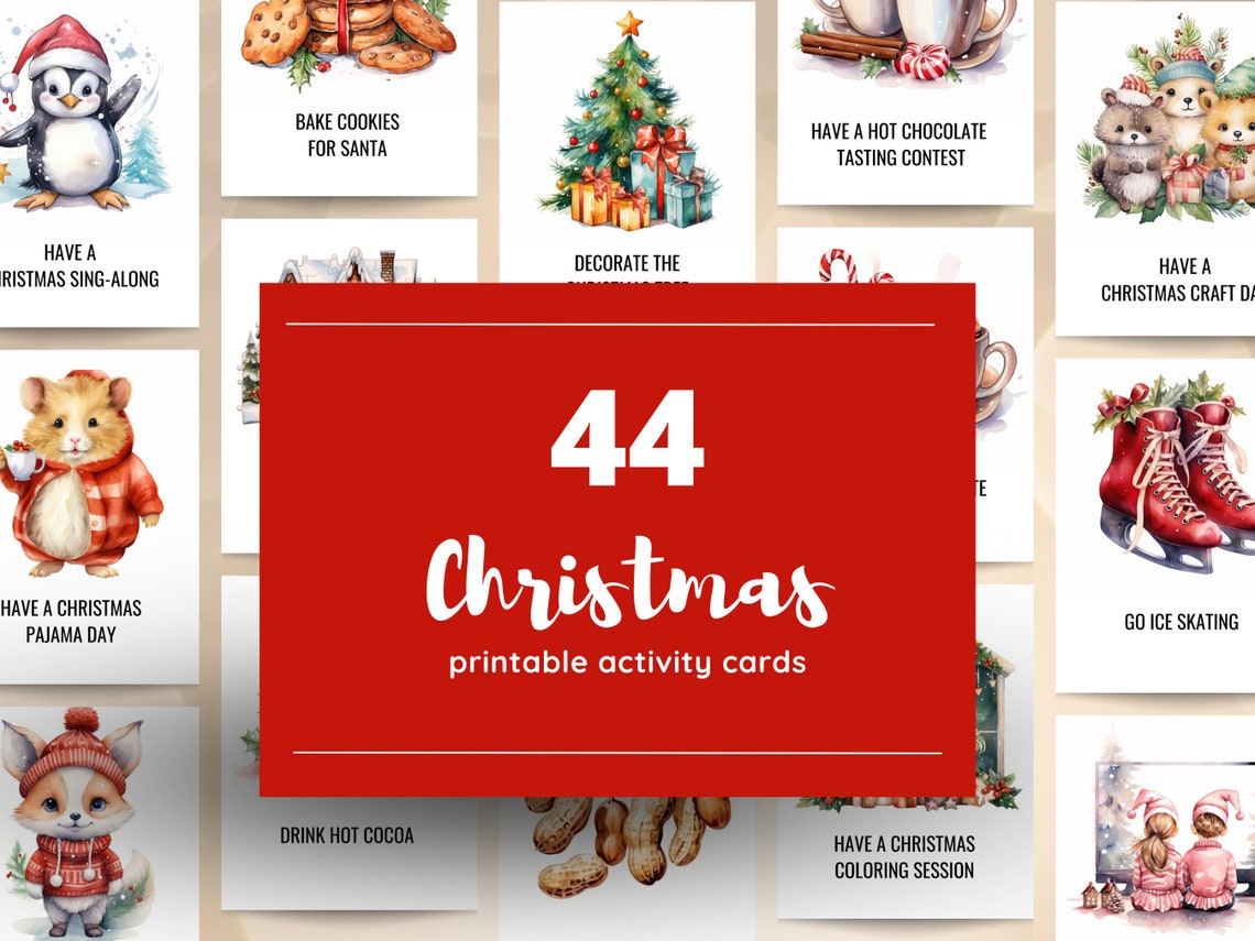 44 Printable Advent Activity Cards, 5 Backgrounds Blank Sheet, Family ...