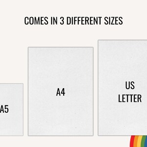 May include: Three different sizes of paper are shown: A5, A4, and US Letter. The paper is white and has a textured surface.