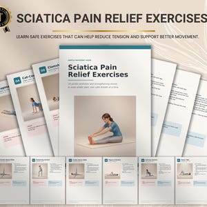 Sciatica Pain Relief Exercises, Gentle Stretching and Mobility Guide, Low Impact Exercise Routine, Printable PDF Download