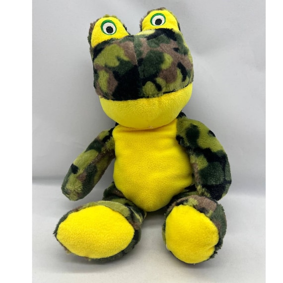 Kellytoy Camoflage Frog 13 Plush Green Yellow Camo Toad Stuffed