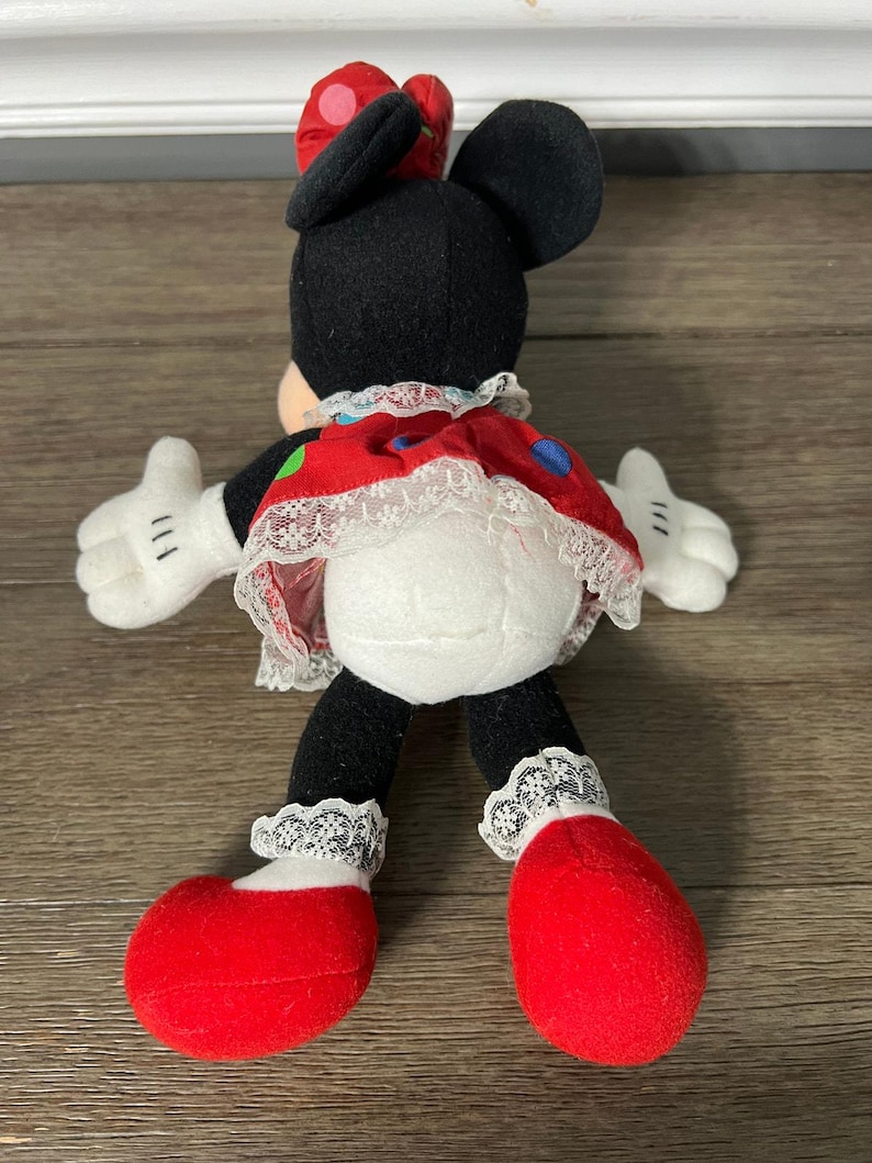 VTG Minnie Mouse in Colorful Polka Dot Dress & Matching Bow Plush image 2